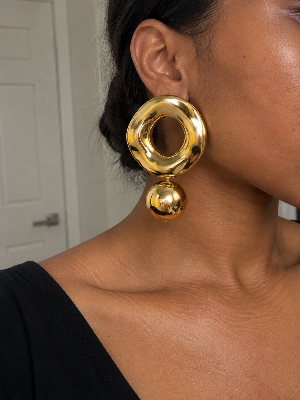 Gold Statement Drop Earrings - Polished Orb Design